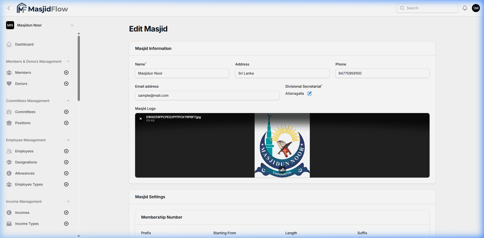Masjid Profile Settings