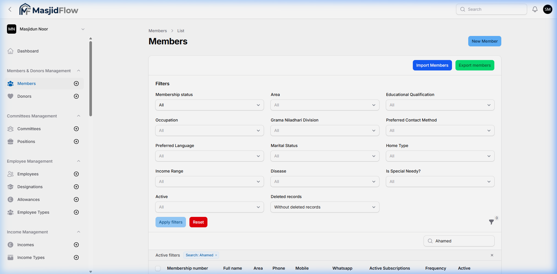 Member filter applied