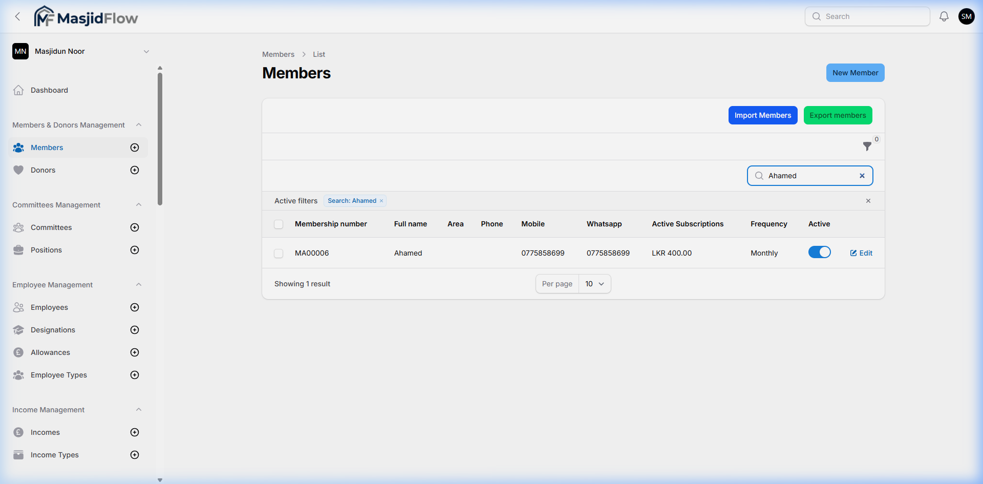 Member search results